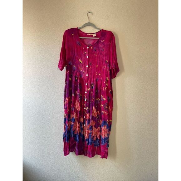 Vintage‎ womens pink floral button up midi dress - Picture 1 of 8